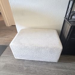 Upholstered cotton white ottoman
