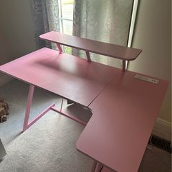 Pink Gaming Desk with Monitor Shelf