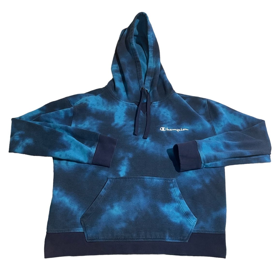 Champion Hoodie Women Medium Blue Tie Dye Sweatshirt Pullover Sweater Casual
