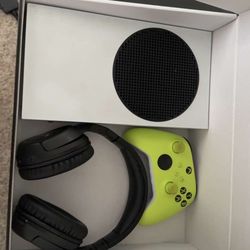Xbox series S with controller and a headset