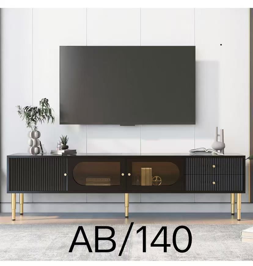 Modern TV Stand for TVs up to 80'', Media Entertainment Center Console Table with Sturdy Metal Legs High Gloss Television Stands with 2 Drawers and 3
