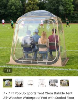 7 × 7 FT Pop Up Sports Tent Clear Bubble Tent All-Weather Waterproof Pod with Sealed Floor Used