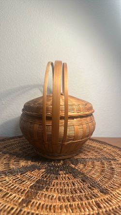 Vintage snake charmer Wicker basket with three handles