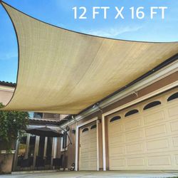 New In Box 12 X 16 Feet Large Rectangular Tan Sandy Beach Color Sun Sail Shade With Anchor Ropes Patio Deck Cover 