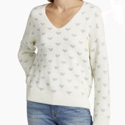 Splendid Hazel Hearts V-Neck knit with metallic jacquard hearts. sweater  Size L
