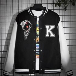 Men Letter & Playing Car Print Varsity Jacket Without Tee