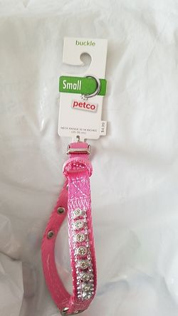 SMALL Pink Dog Collar with Clear Rhinestones