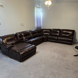 Synthetic Performance Leather L Shaped Couch With Power Reclining And Center Console 