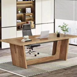 JW0903 70.87-Inch Executive Wood Computer Desk: Large Home Office Desk with Solid Wooden Pedestal, I