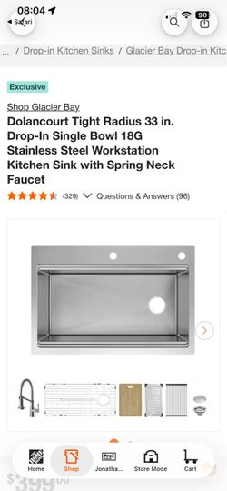 Glacier Bay 33in Single Bowl Dual Mount Workstation