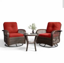 Patio Conversation Brown 3-Piece Wicker Square Outdoor Dining Set with CushionGuard Red Cushions