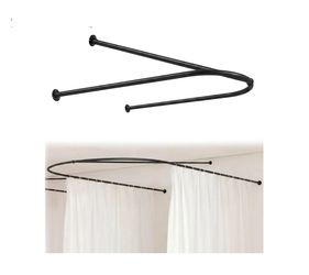 5088: New Black U Shaped Room Divider Curtain Rod 90.55" x 47.24" Rod with Ceiling Support Curtain Track, Privacy Divider