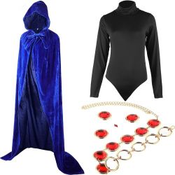 Hicarer Women's Halloween Cosplay Costume Cape Long Sleeve Bodysuit Hooded Cloak with Gem for Christmas Halloween Party