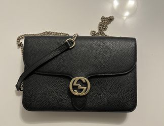 Gucci Black Crossbody or on the shoulder Bag with Gold Chain