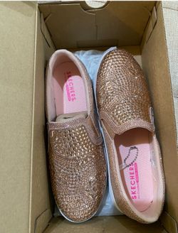 Skechers Street Rose Gold Rhinestone Slip-On Sneakers Women's Size 5 Memory Foam New