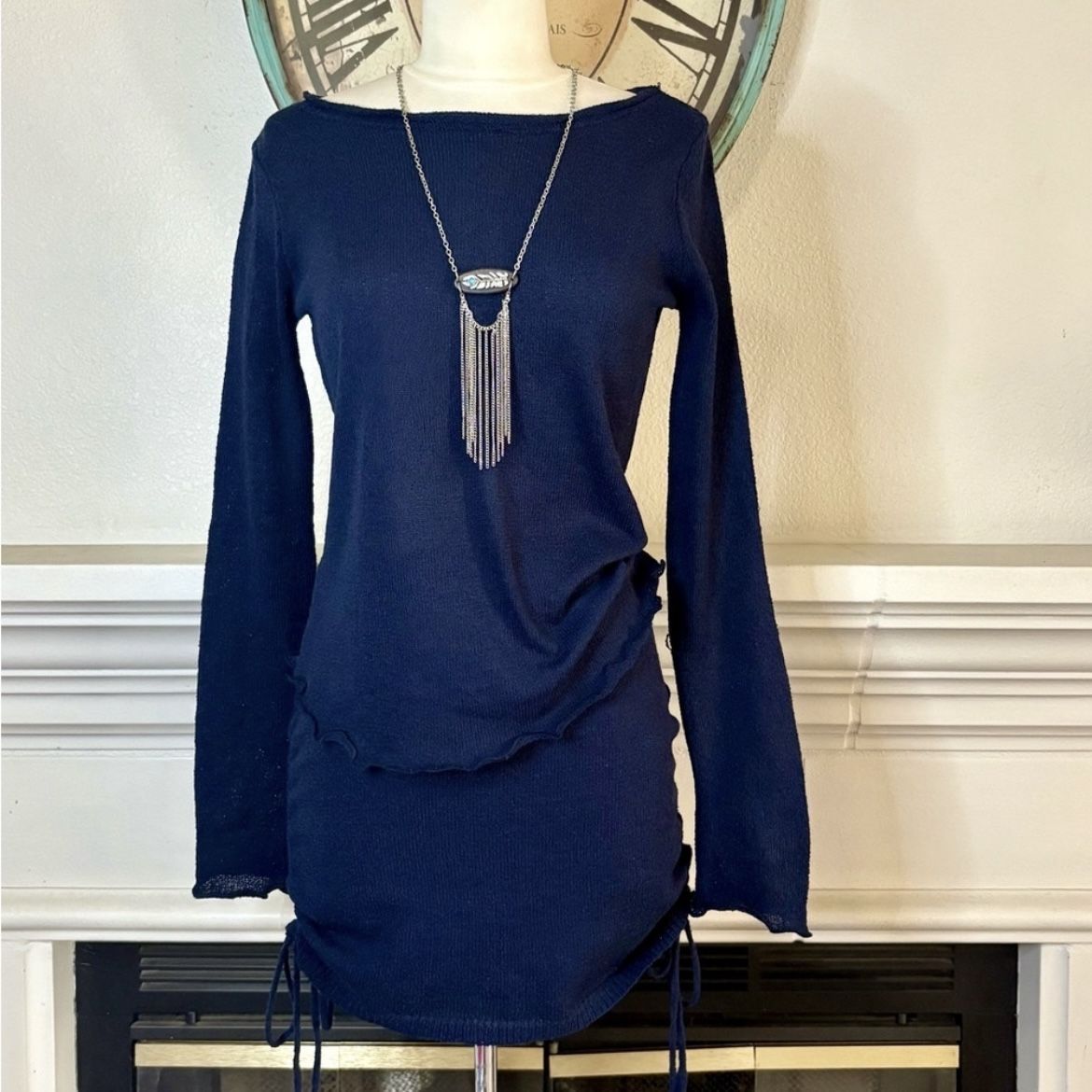 Women Navy Skirt & Sweater Outfit