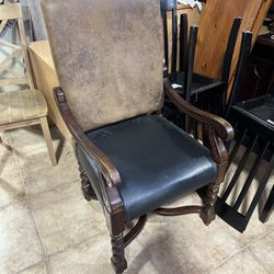 Classic Wood Armchair – Faux Leather & Vintage Style