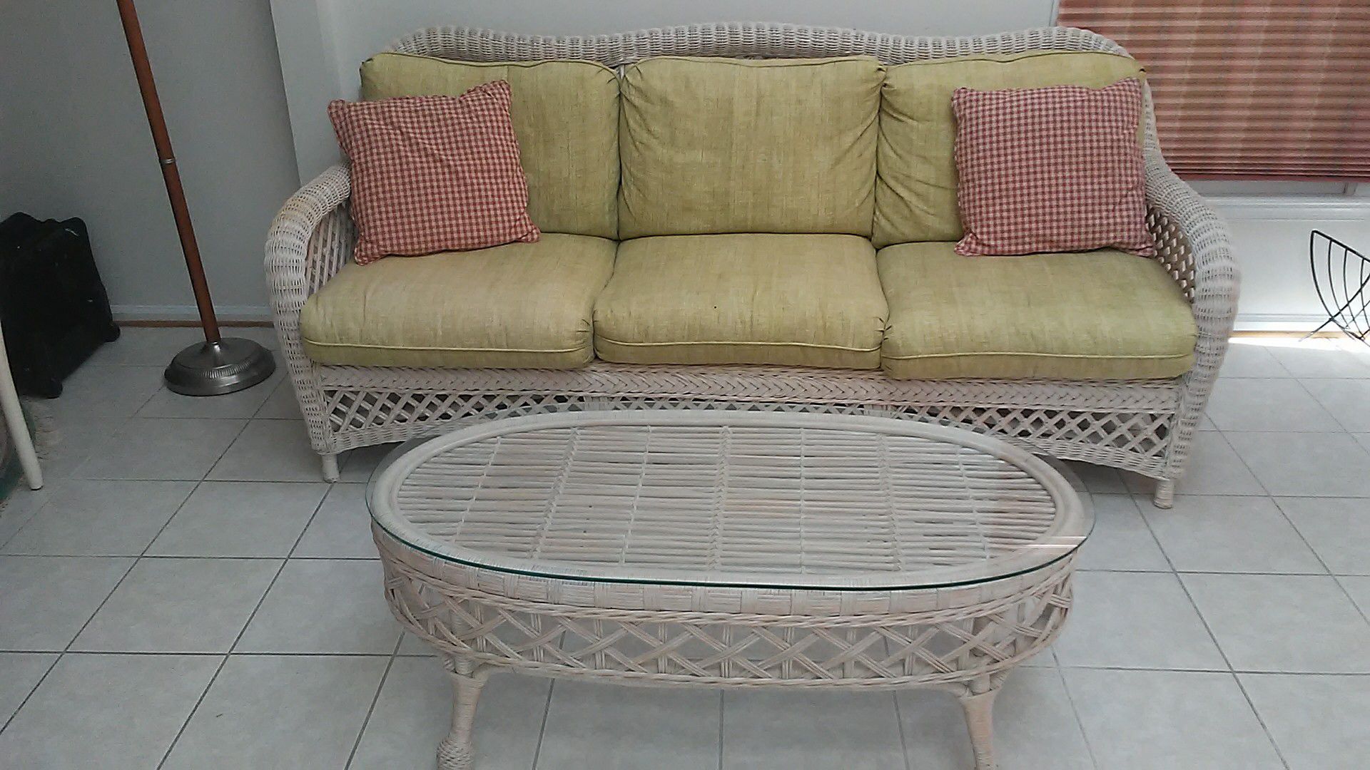 Wicker Sofa and Cocktail Table