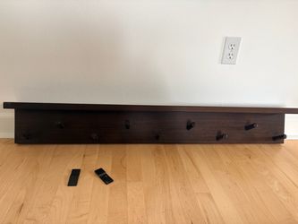 Large Crate and Barrel Dark Wood Peg Rack and Shelf