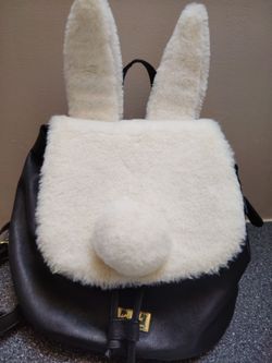 Luv Betsey by Betsey Johnson Bunny Backpack – Black Leather & White Faux Fur