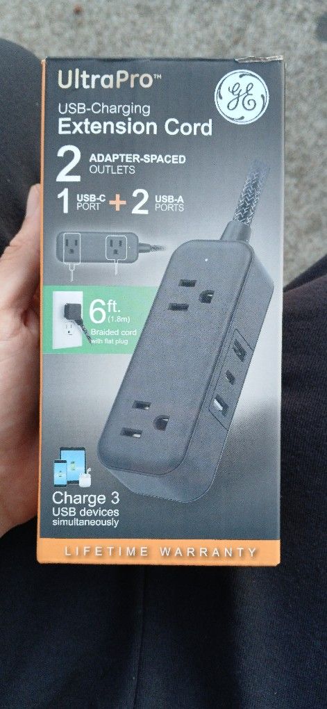 Extension Cord, USB Charging, Adapter Spaced 