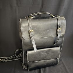 Black Leather Backpack / Laptop Bag