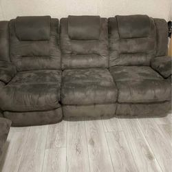 2 Piece Gray Recliner Couch 