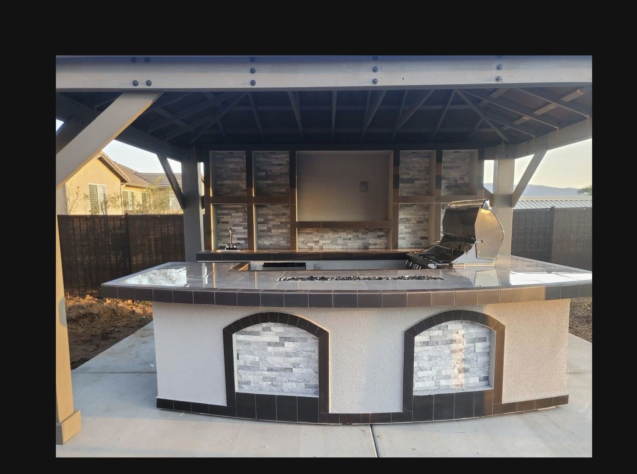 BENCHES, PATIO COVER, BBQ ISLAND, PALAPA, FIREPLACE