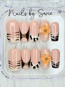 Acrylic Handmade Press-On Nails Animal Print Floral