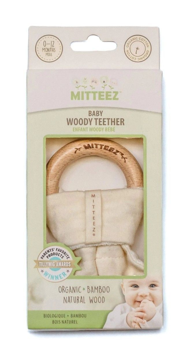 Mitteez Wood Baby Organic Wooden Teether with Absorbent Cloth Hypoallergenic