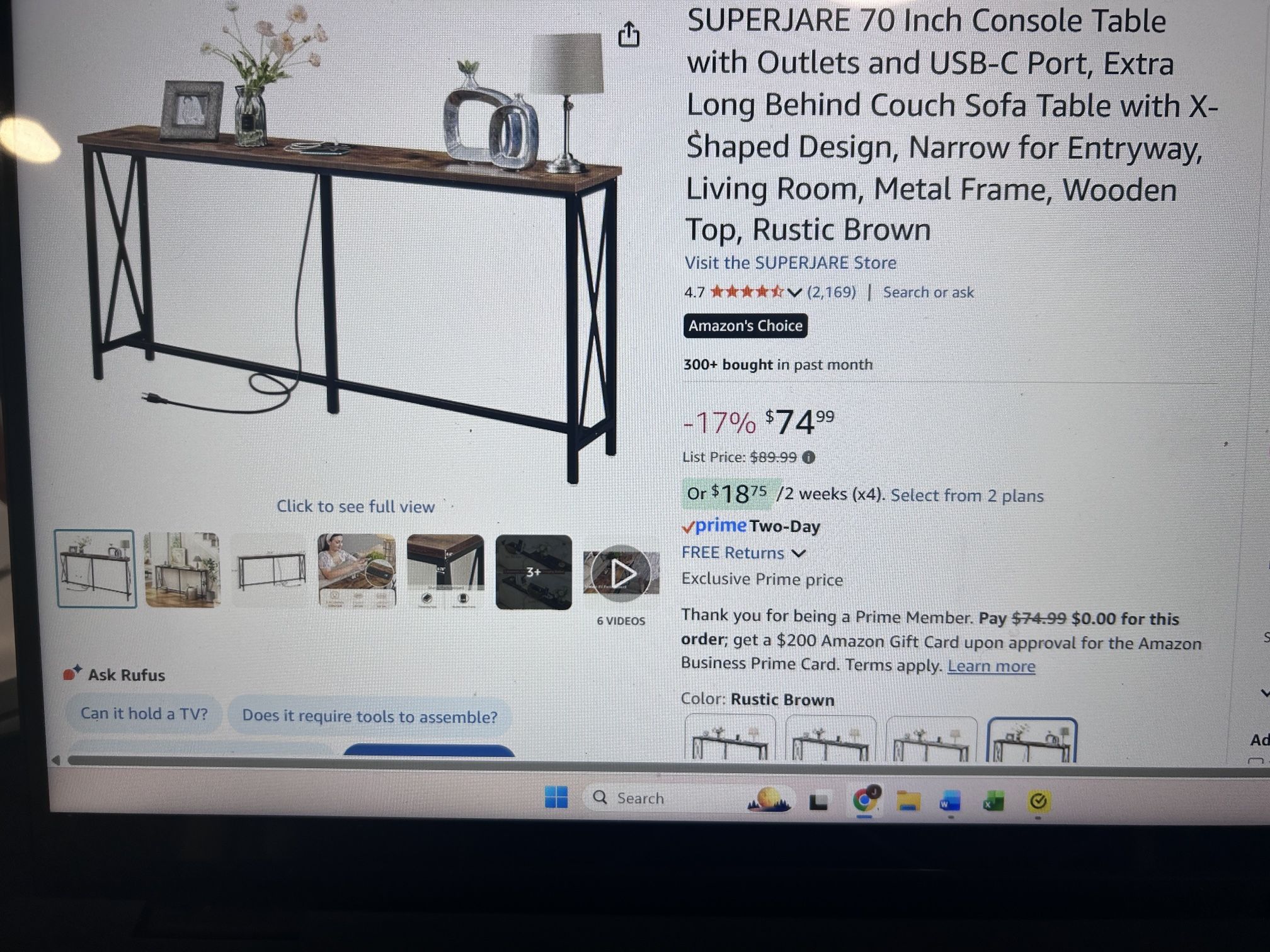 70 “ Console Table Purchased 2 Years Ago For About $75.   Has Outlets And USB ports