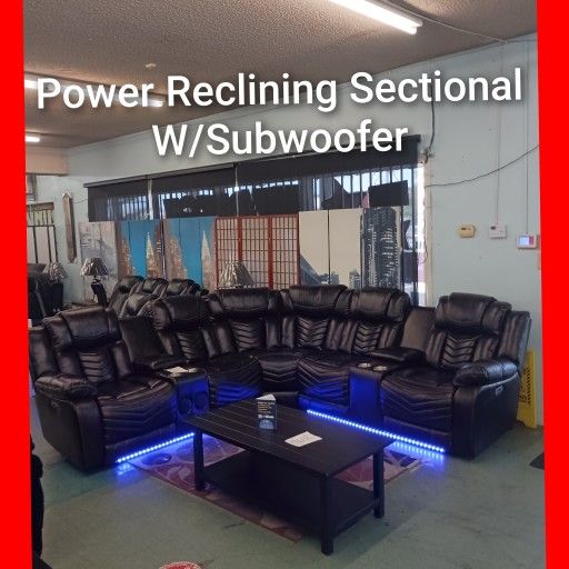 😍 Leather Power Reclining Sectional With Speakers