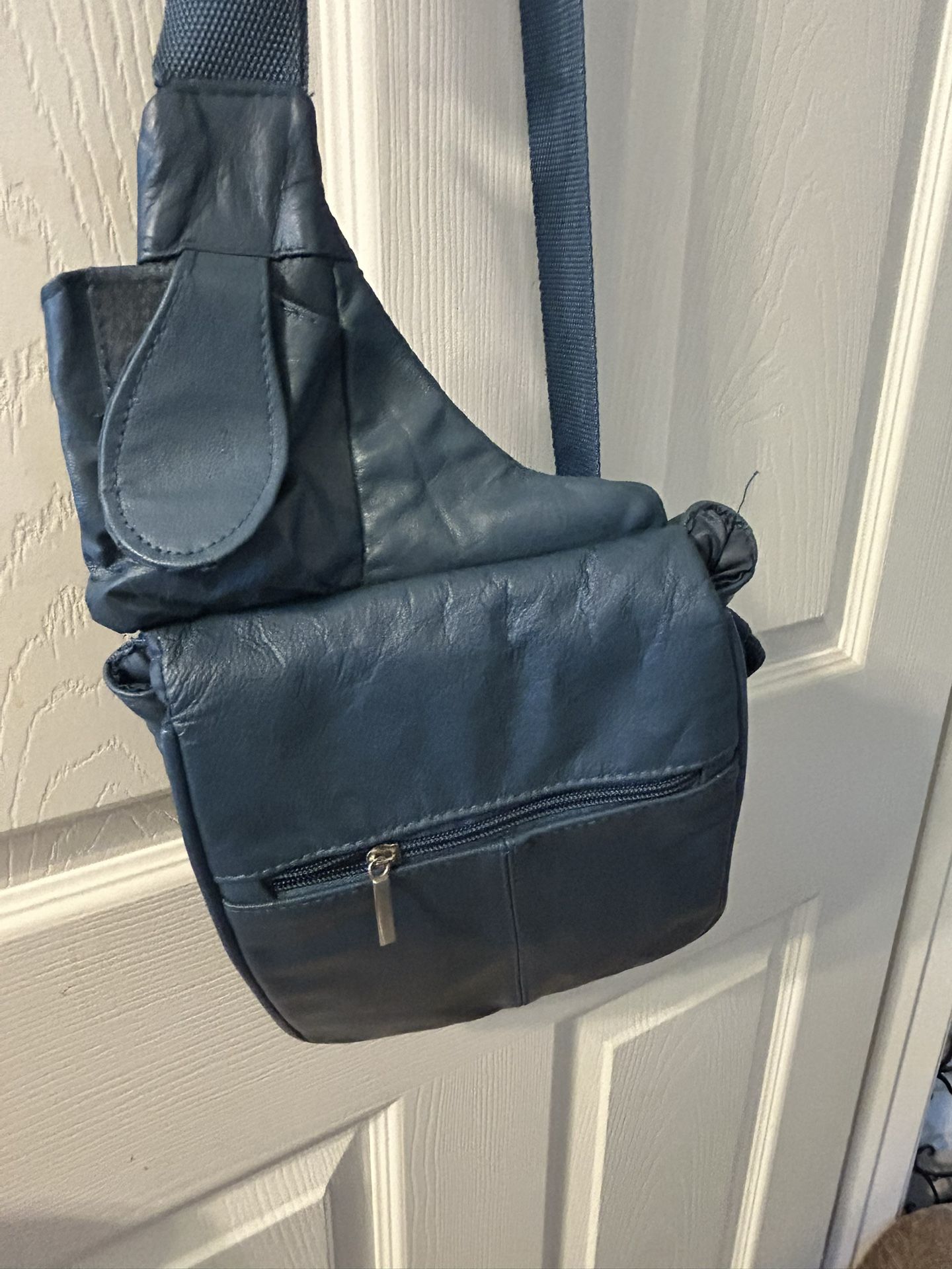 Dark Blue  Leather Crossbody Bag 