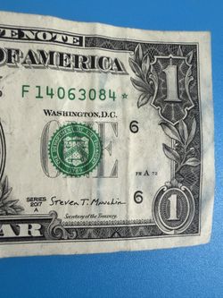 One Dollar Bill 2017 A With Star -F $399.00