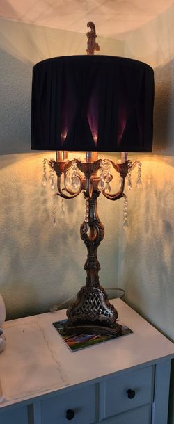 2 Ornate Candelabra Table Lamp with Crystal Drops