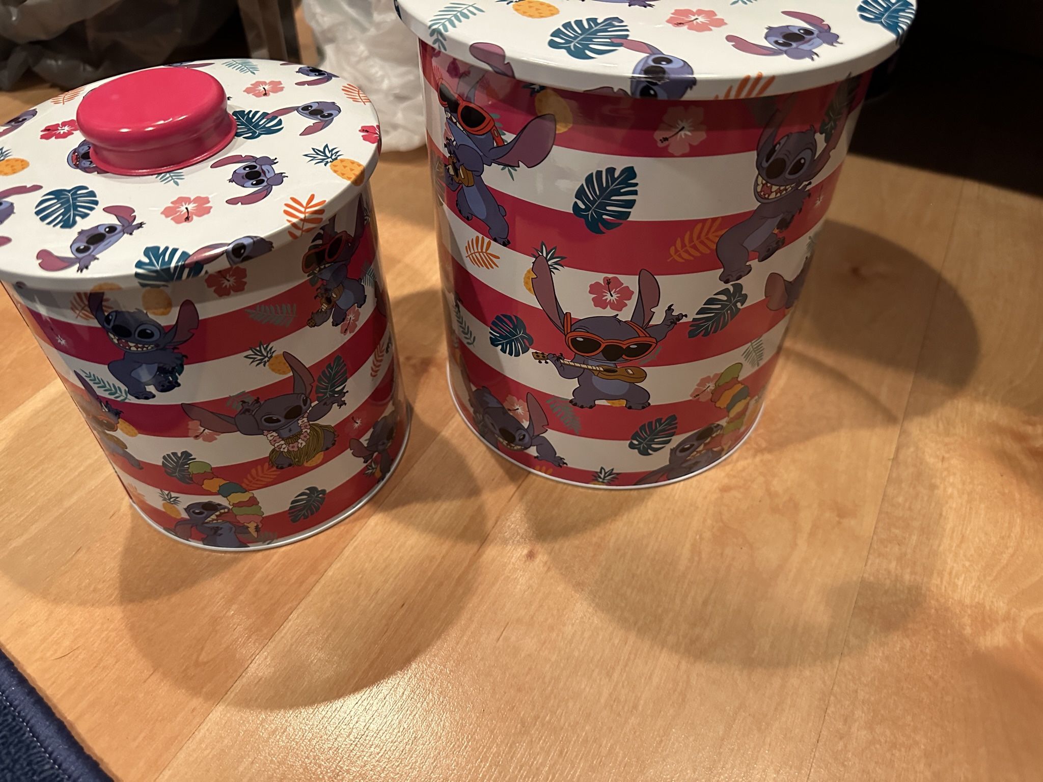 Adorable New Disney Stitch Pink & White Metal Storage Containers