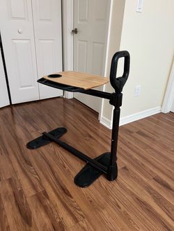 360° Swivel Adjustable Tray Table with Cup Holder & Safety Handle for Elderly