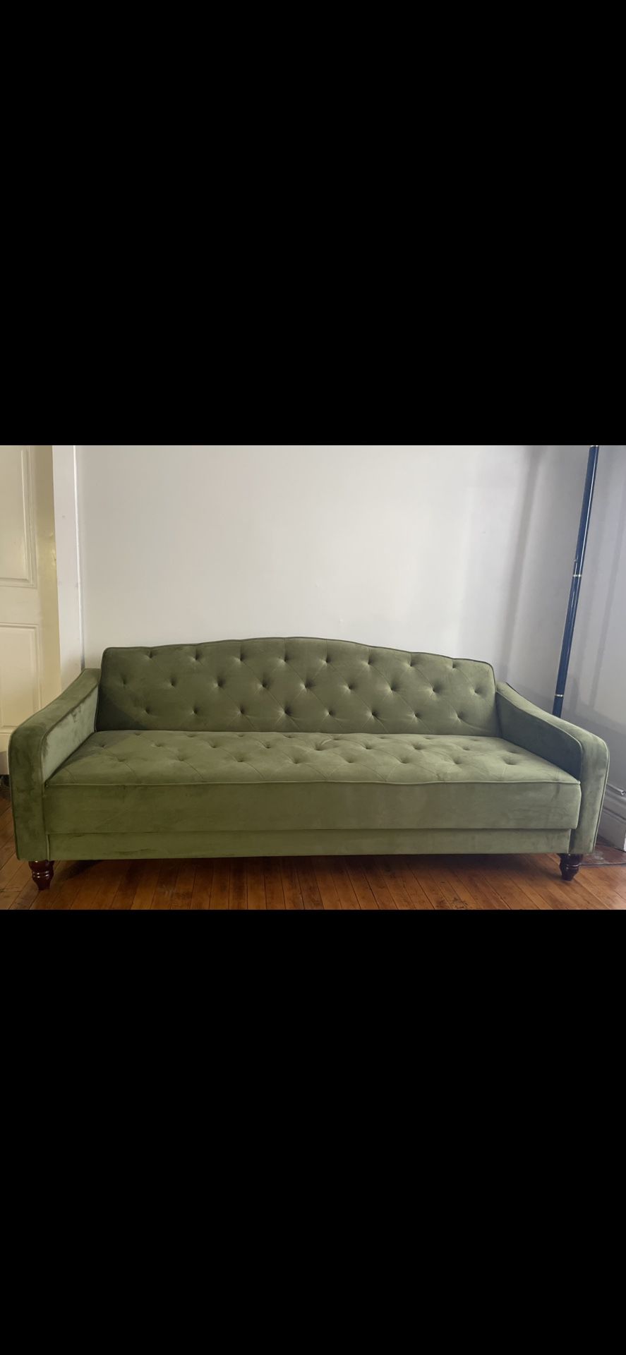 Vintage Inspired Green Velour Sleeper Sofa 