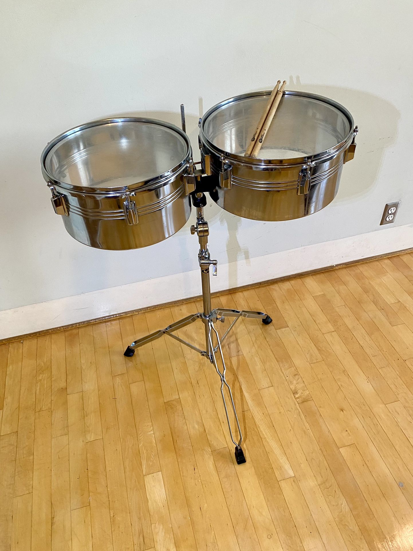 Timbale Set 13” & 14” Stand And Cowbell Mount. Good Condition 135 Cash In Ontario 91762 for