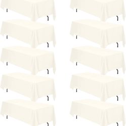BRILLMAX 10 Pack Ivory Tablecloths 70 x 120 Inch for 6ft or 8ft Rectangle Tables - Rectangular Bulk Linen Washable Polyester Fabric for Wedding Recept
