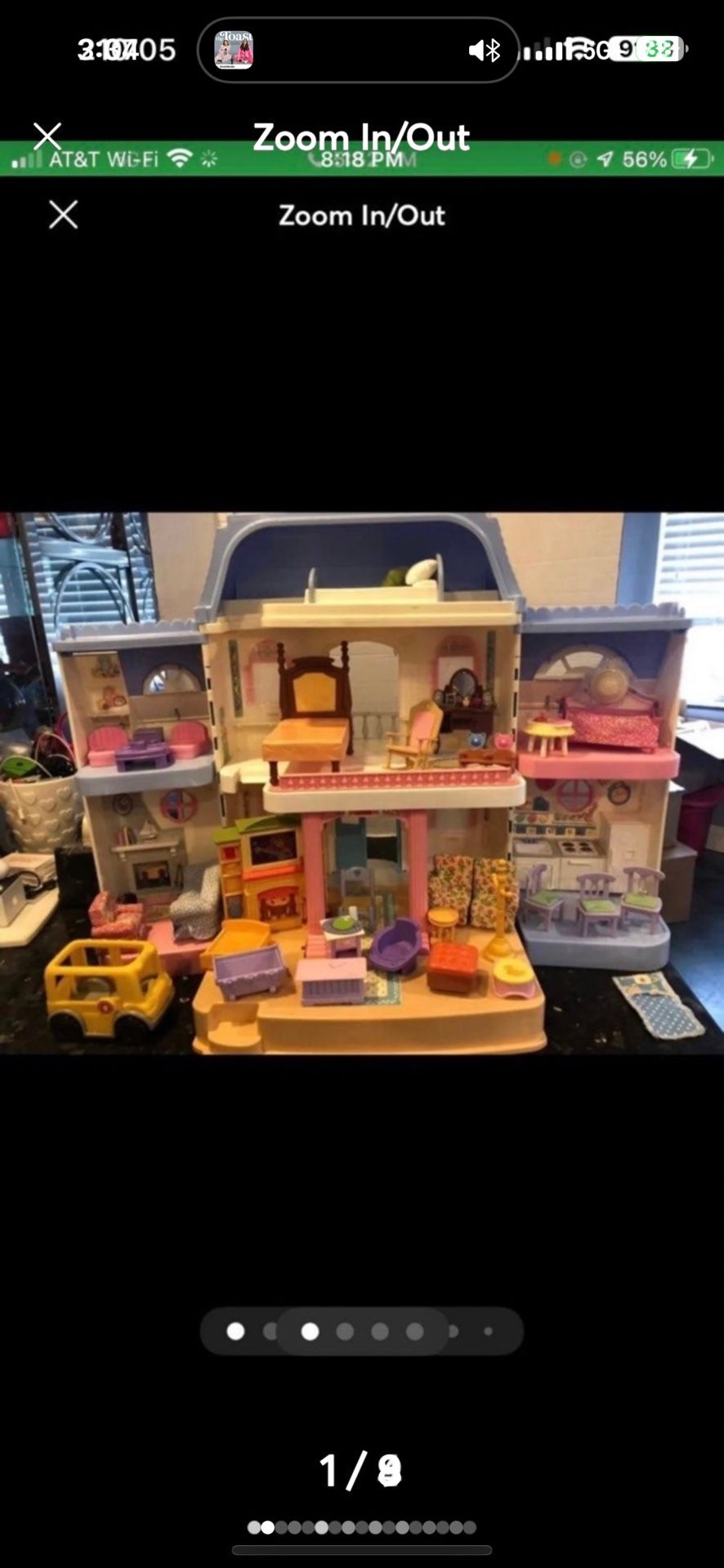 Vintage Fisher-Price dollhouse with furniture