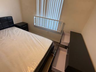 Queen bed frame with mattress 1 nightstand and Dresser all new furniture free delivery free installation