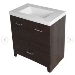 Stancliff 30 in. W x 19 in. D x 34 in. H Single Sink Bath Vanity in Elm Ember with White Cultured Marble Top and Mirror