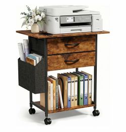 Printer Stand with Storage, 22'' Printer Cabinet with 2 Fabric Drawers, Rolling File Cabinet for Home Office,