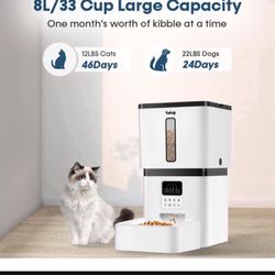 Automatic Dog Feeder Easy Setup - 8L/33 Cups Large Capacity Cat Food Dispenser Battery Operated with 180-Day Life - Timed Pet Feeder with Record 20s V