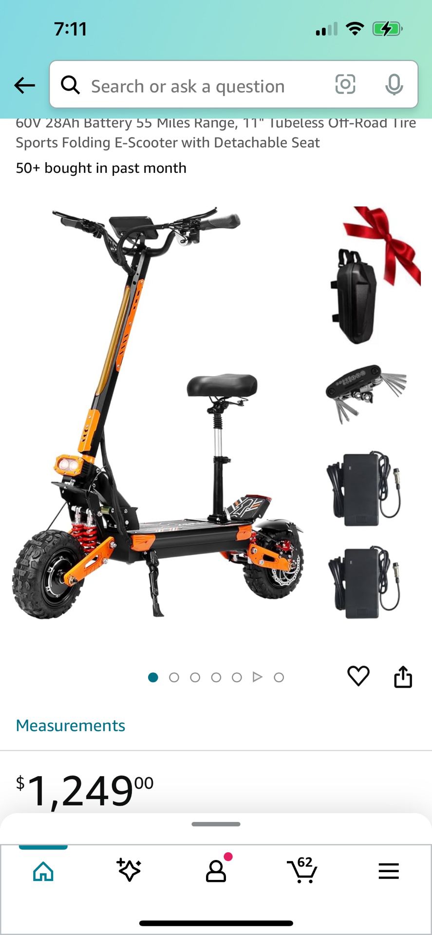 Electric Scooter for Adults Dual Motors 5600W Up to 50 MPH 60V 28Ah Battery 55 Miles Range, 11" Tubeless Off-Road Tire Sports Folding E-Scooter with D
