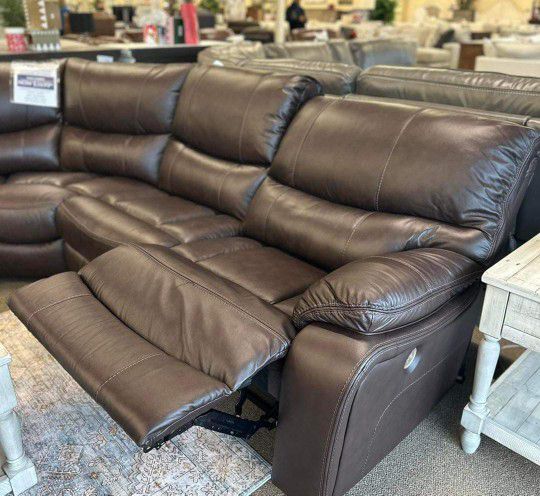 Leather Family Dark Brown Circle Power Reclining Sectional Sofa Couch 