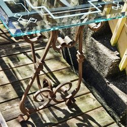 Wrought-iron etched glass console table kitchen dinner desk sunroom entry rustic Country Custom Made 