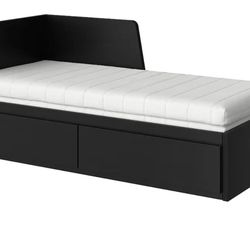 Brown wood day bed with double mattress (twin to king)