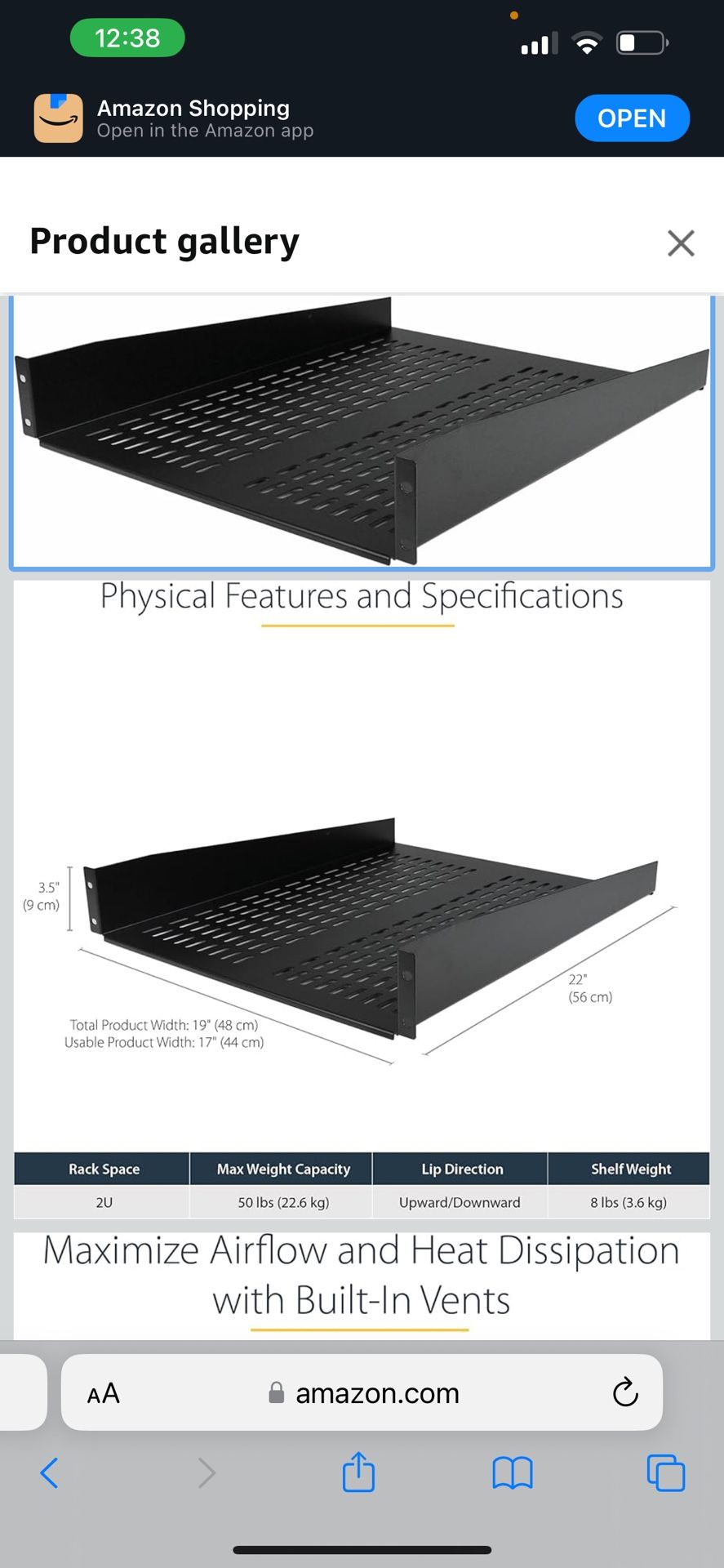 StarTech 2U Server Rack Shelf - Universal Vented Rack Mount Cantilever Tray for 19" Network Equipment Rack & Cabinet - Heavy Duty Steel - Weight C